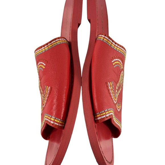 CHANEL Orange Leather Interlocking CC Stitching Women's Slides Sandals 36 - 6US - Picture 8 of 12